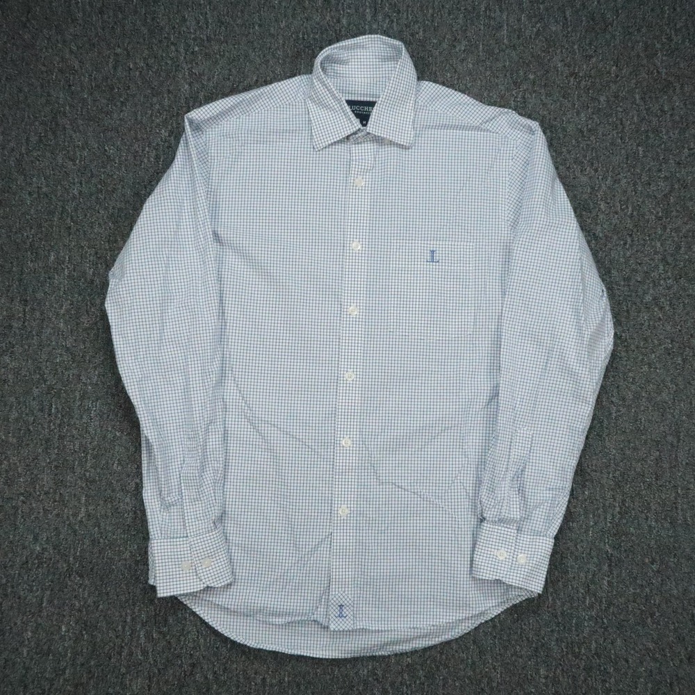 Lucchese Shirt Mens Medium White Blue Check Long Sleeve Button Up Western